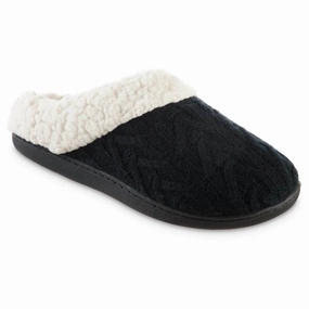 Elastic Sling On-the-Go Comfort Women's Cable Knit Alexis Hoodback Slippers In Black