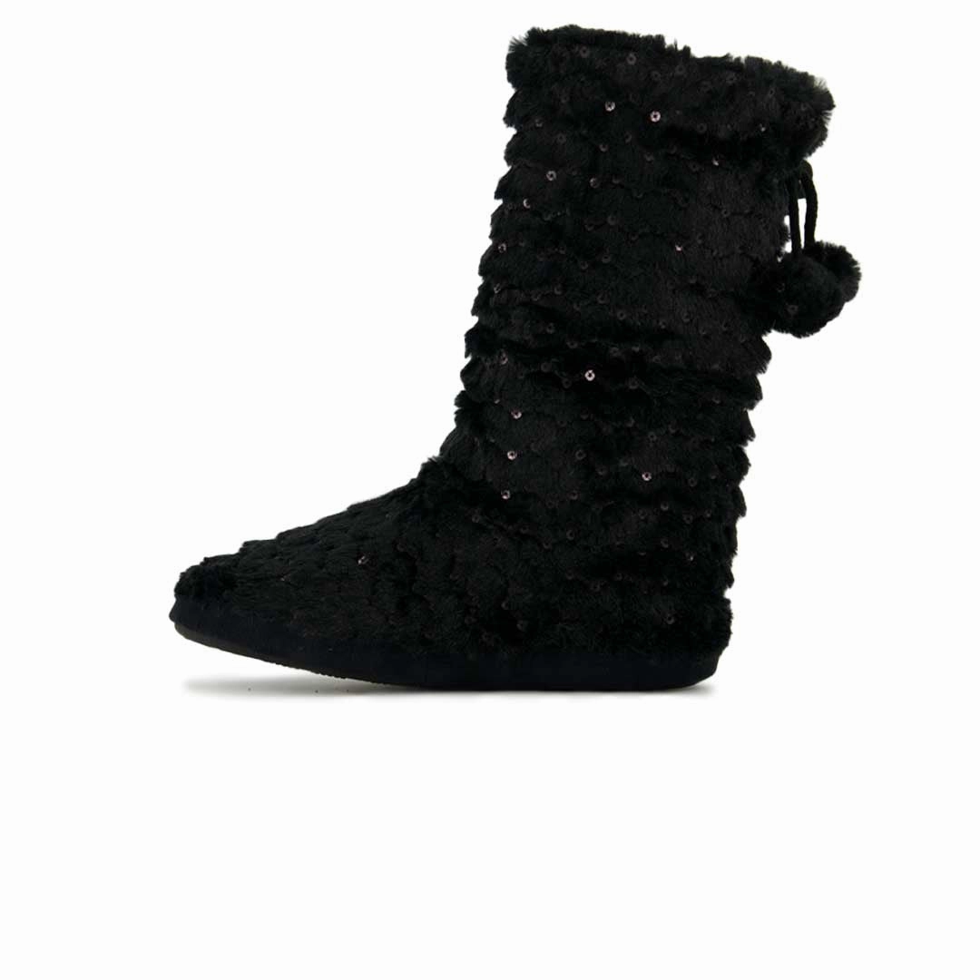 Low Profile Night Travel Women's Casual Sequined Faux Fur Boots (SAL7079WGN BLK)