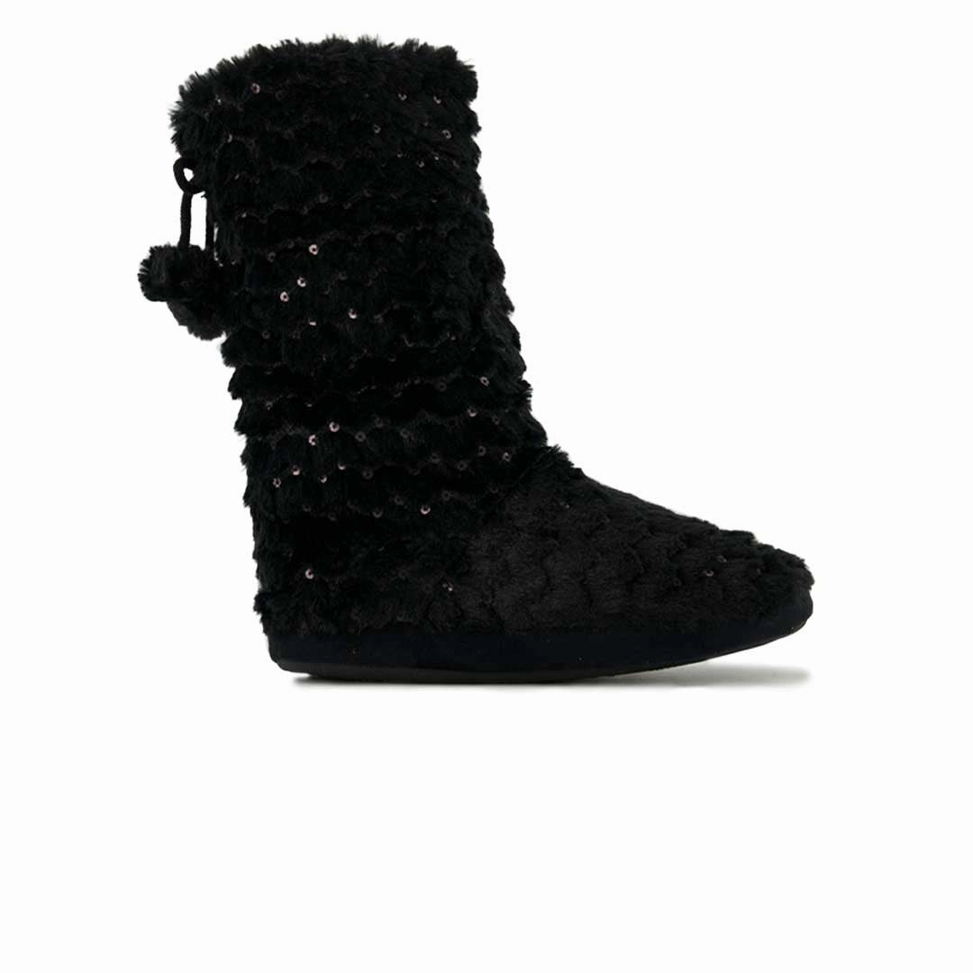 ReinforcedToe Breathable Weather Resistant User Women's Casual Sequined Faux Fur Boots (SAL7079WGN BLK)