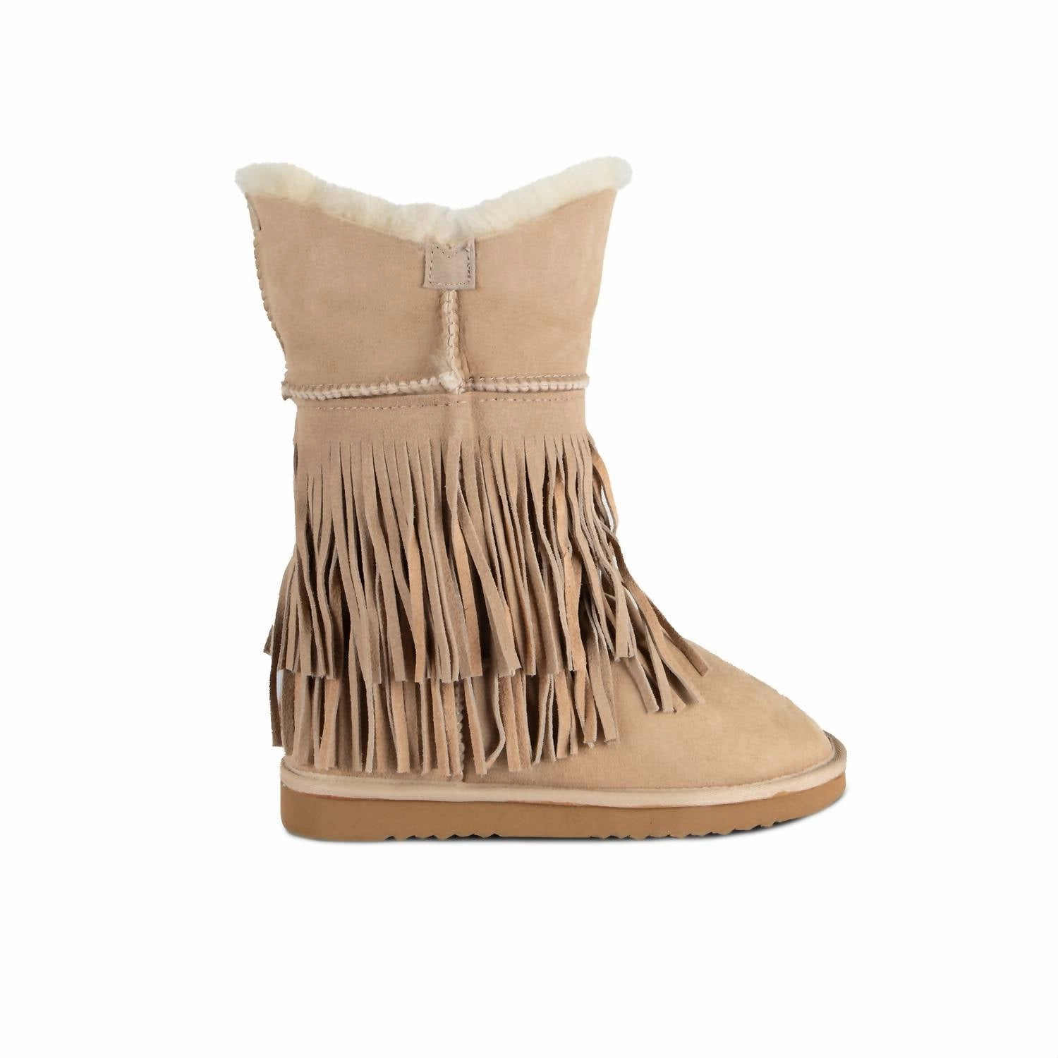 Waterproof Mountain Climber Women's Classic Fringed Sheepskin Boot In Sand
