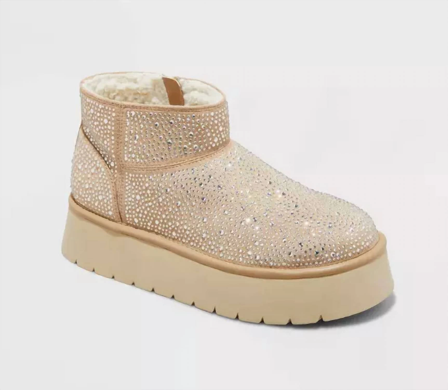 Comfortable elasticity Chill Fit Shoes Women's Crystal Platform Slipper Boot In Beige
