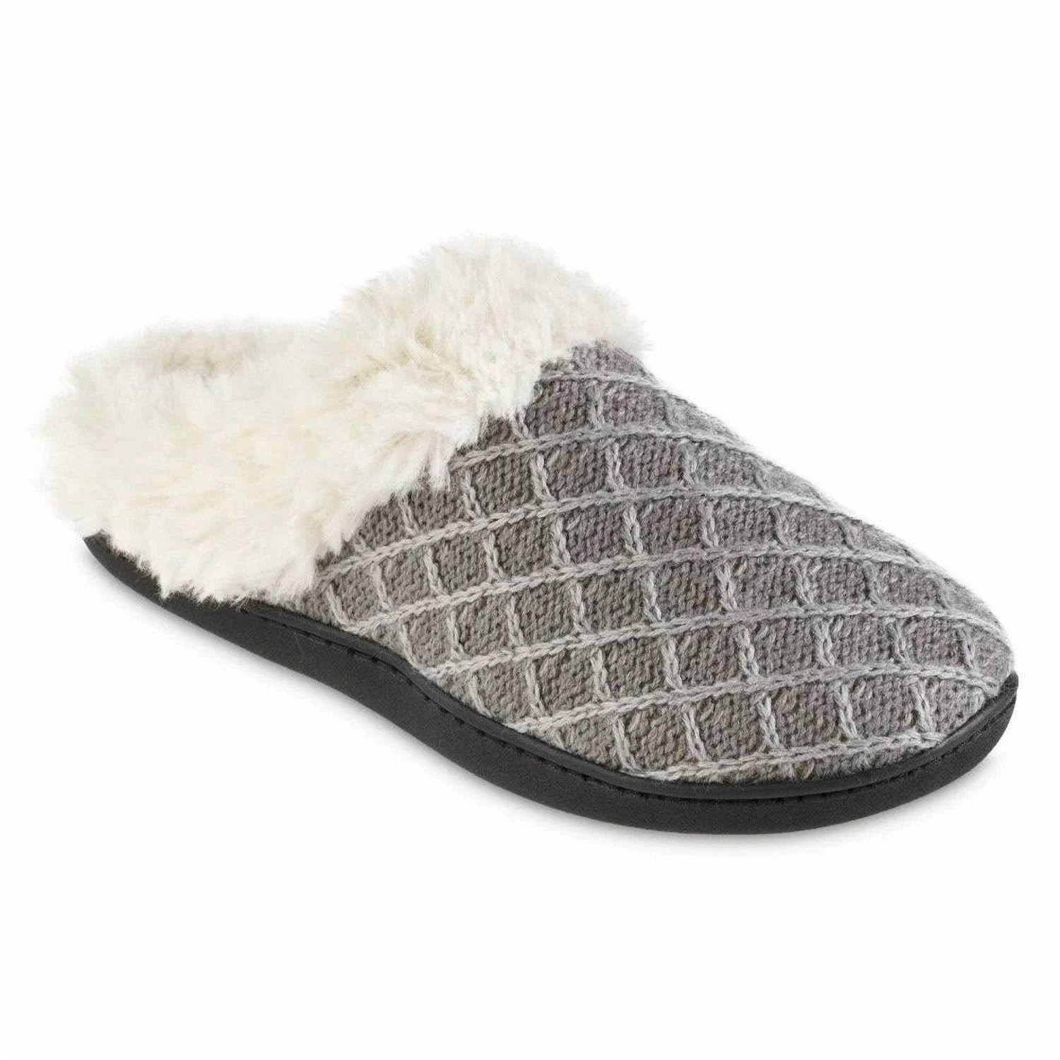 Instant Relaxation Women's Diamond Sweater Knit Hoodback Slipper In Light Gray