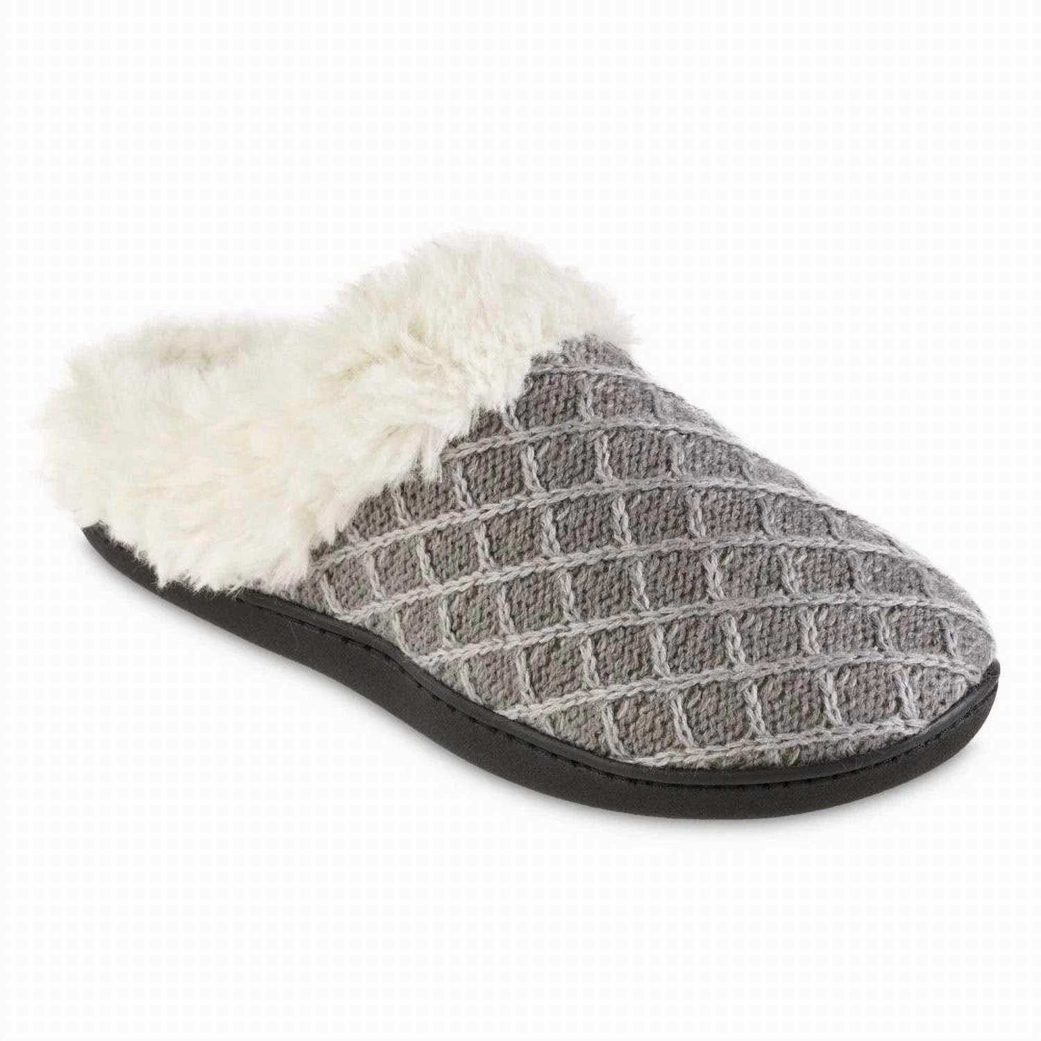 Women's Diamond Sweater Knit Hoodback Slipper In Light Gray ShockDispersing