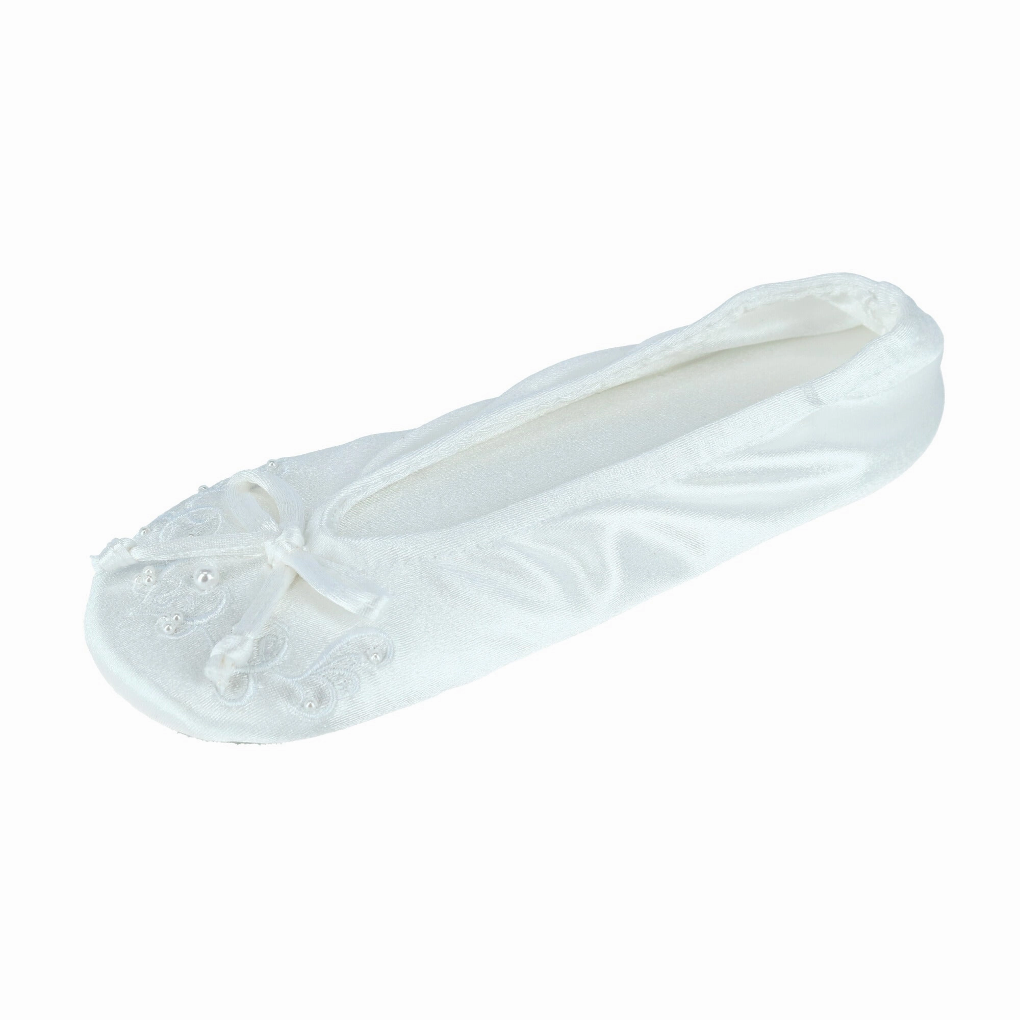 Women's Embroidered Pearl Satin Ballerina Slippers Flexible structure