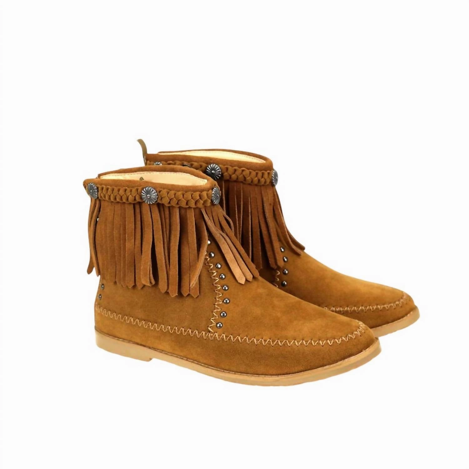 Cool Look Durable Material Women's Fringe Booties In Brown