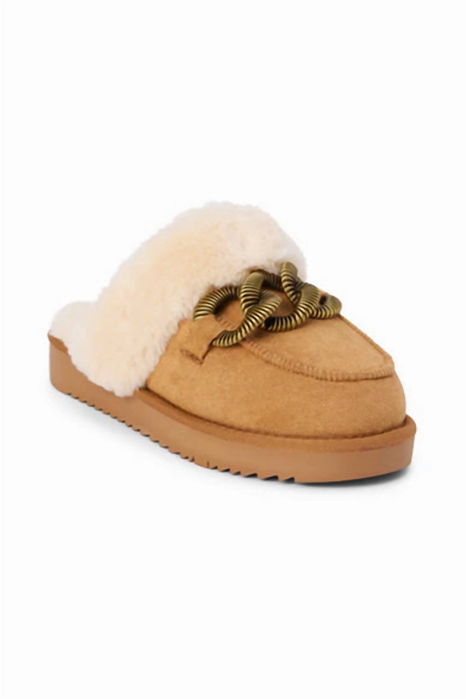 Women's Fur Slipper In Chestnut Lightweight Structure Comfort Gel