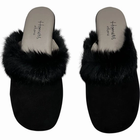 TractionOutsole Women's Fur Trim Slippers In Black