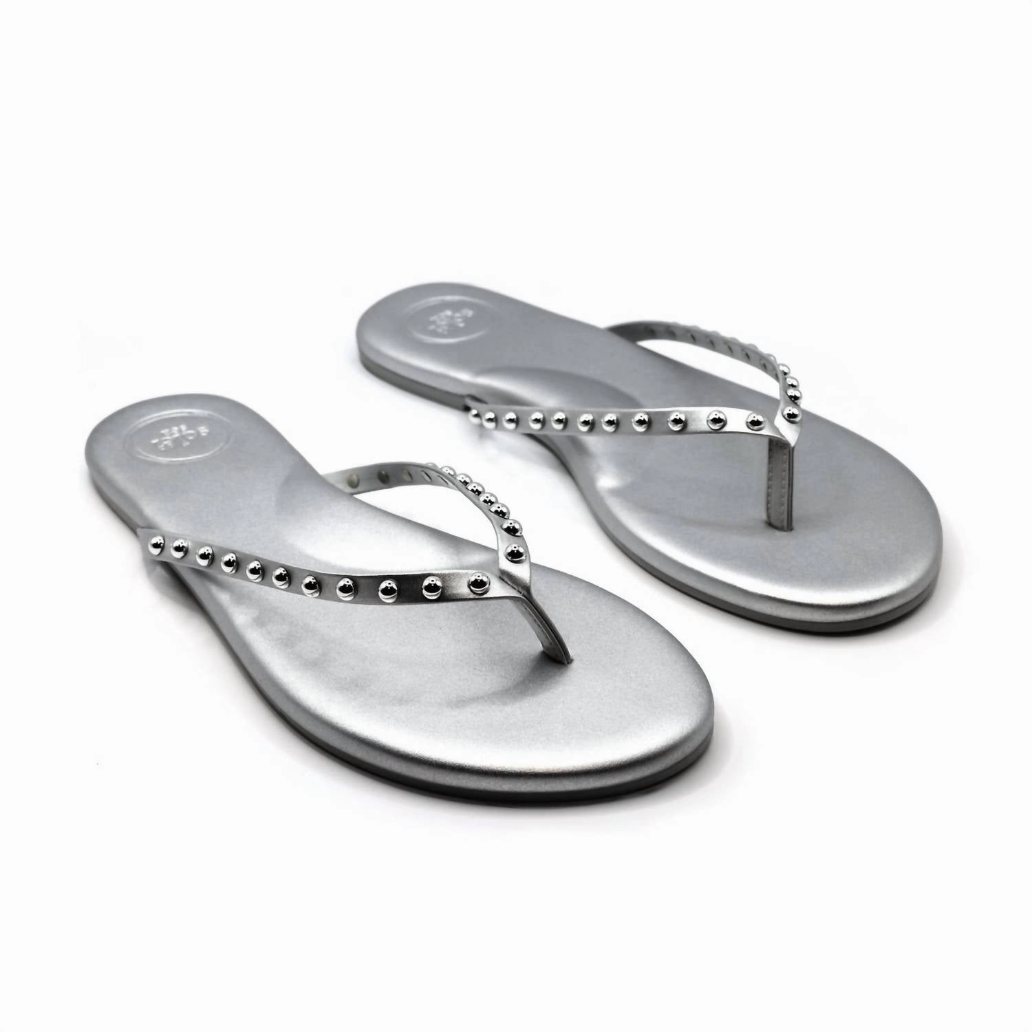 Sleek Look Light Walk Women's Indie Soho Silver With Studs Flip Flop