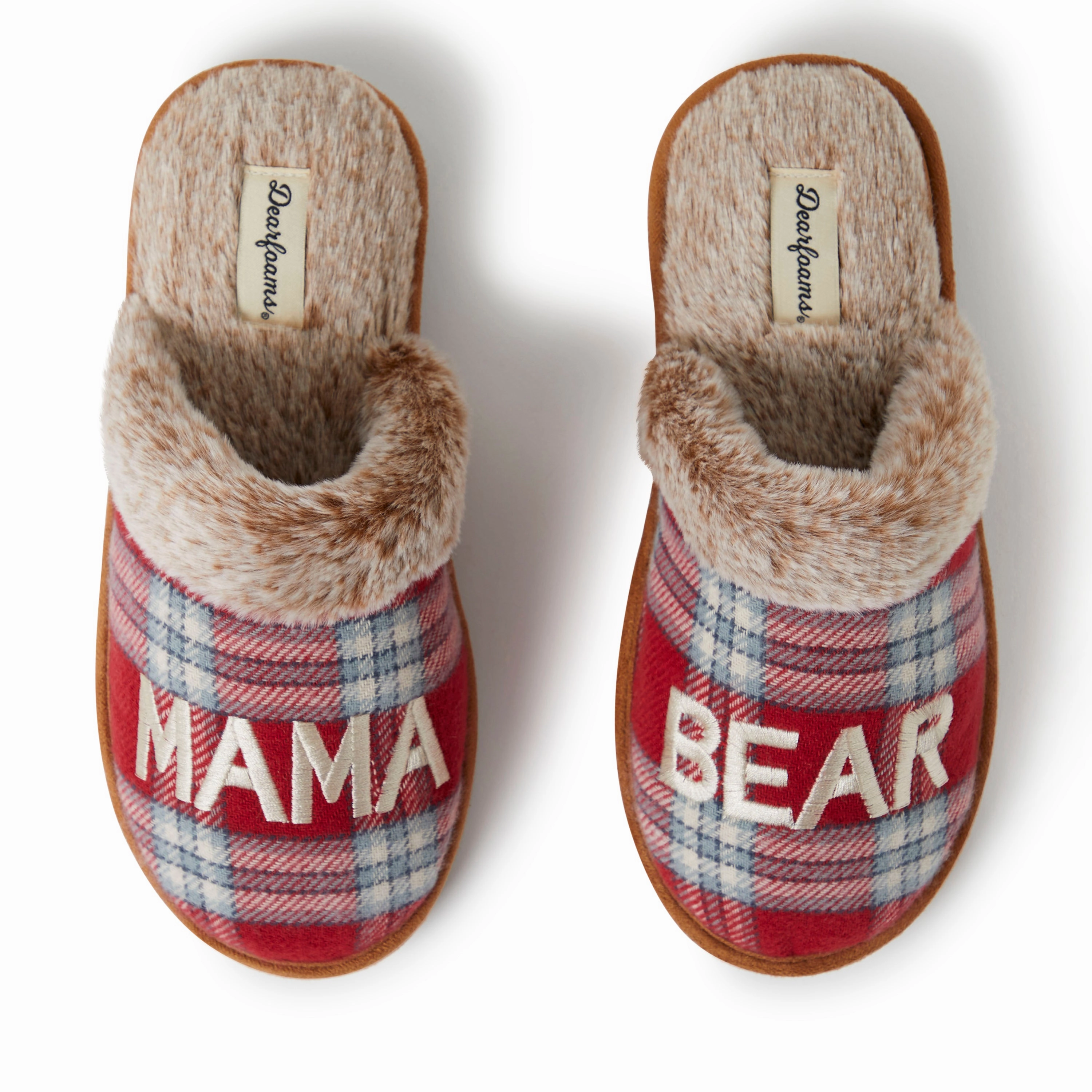 Women's Mama Bear Red Plaid Scuff Slippers Easy To Clean