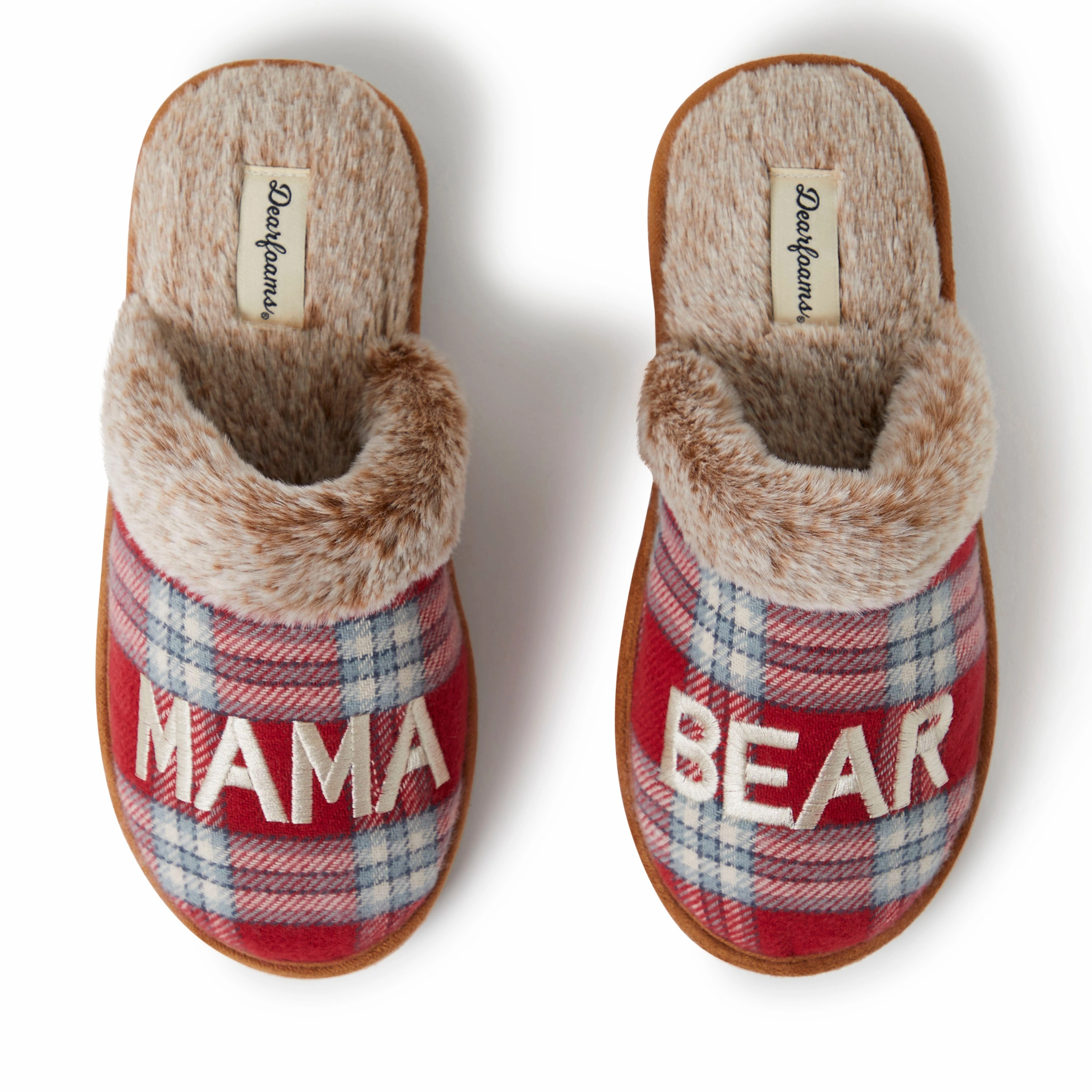 Poolside Ready suede upper Women's Mama Bear Red Plaid Scuff Slippers