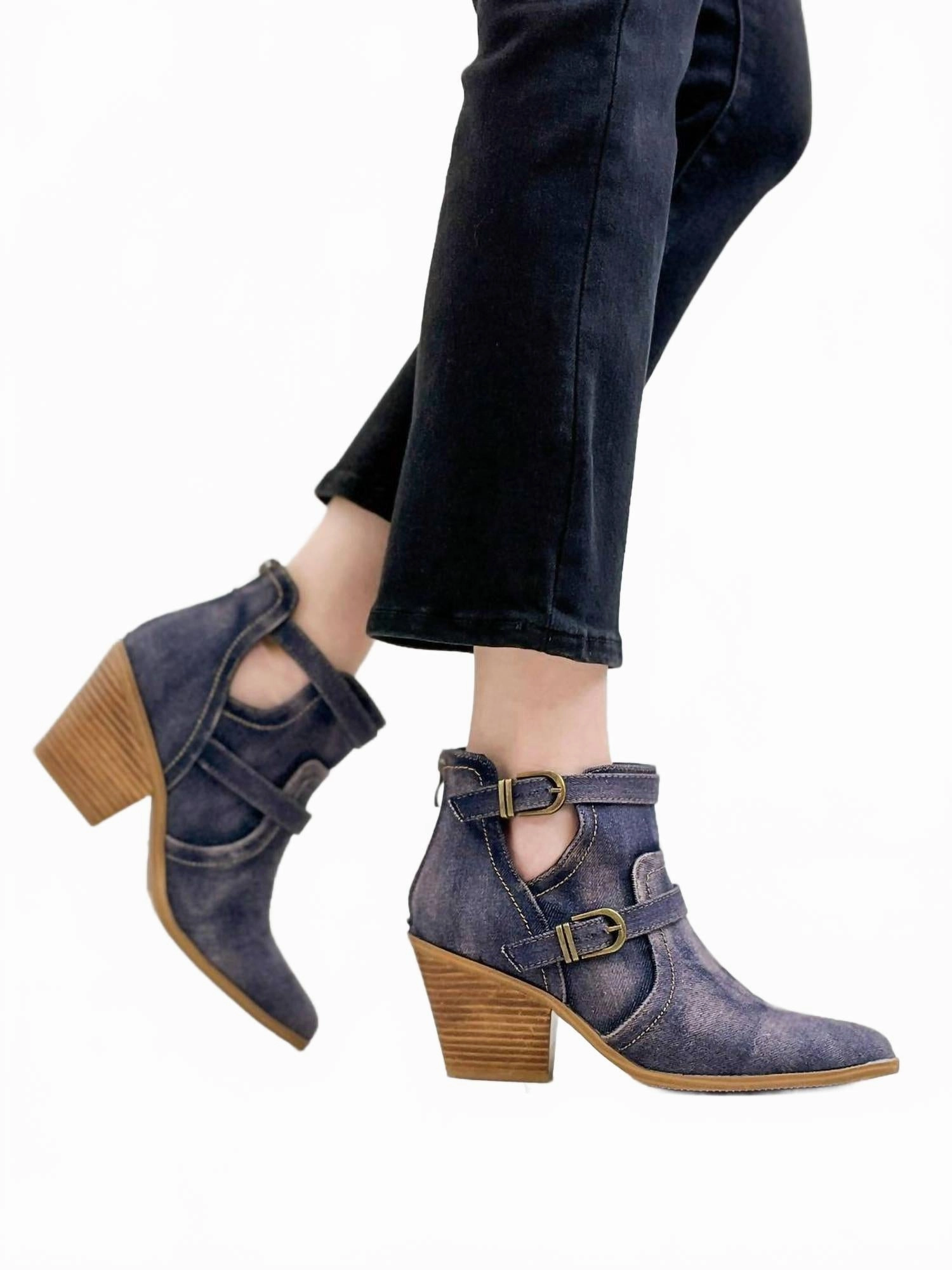 Cool Look Women's Night Out Booties In Washed Blue Denim