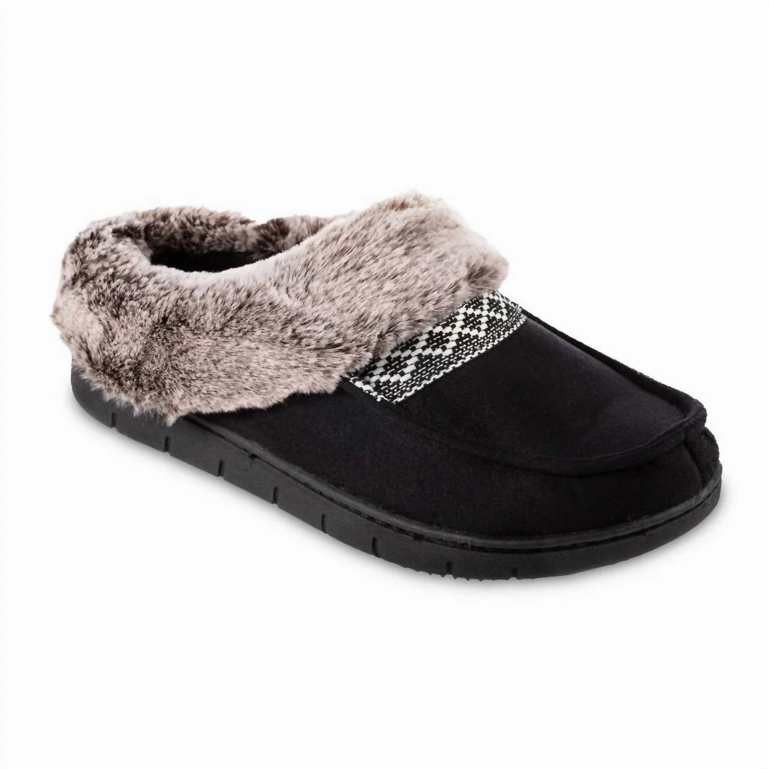 Enhanced grip Women's Recycled Microsuede And Faux Fur Hoodback Slipper In Black