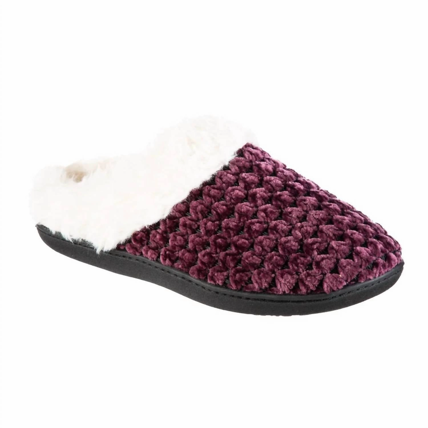 Anti   Impact Instant Slip Women's Recycled Popcorn Chenille Erin Hoodback Slipper In Blackberry