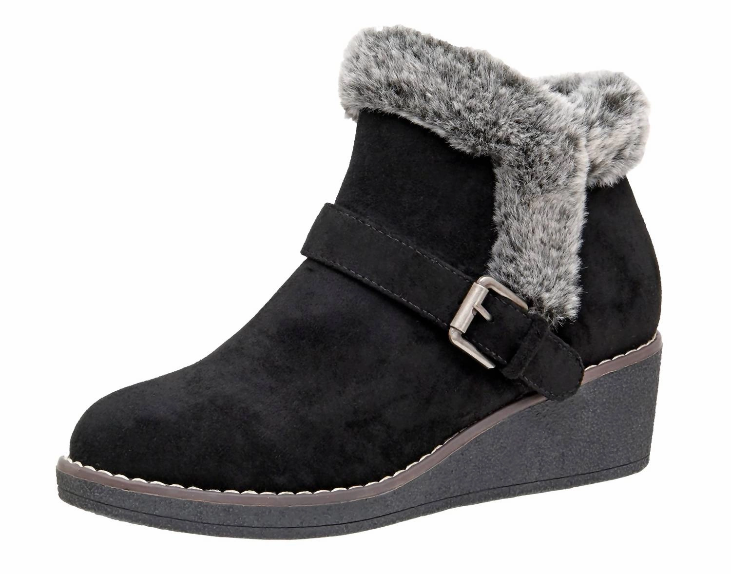 Buckle Shine Winter Scene Women's Rhodes Faux Suede Winter Booties In Black