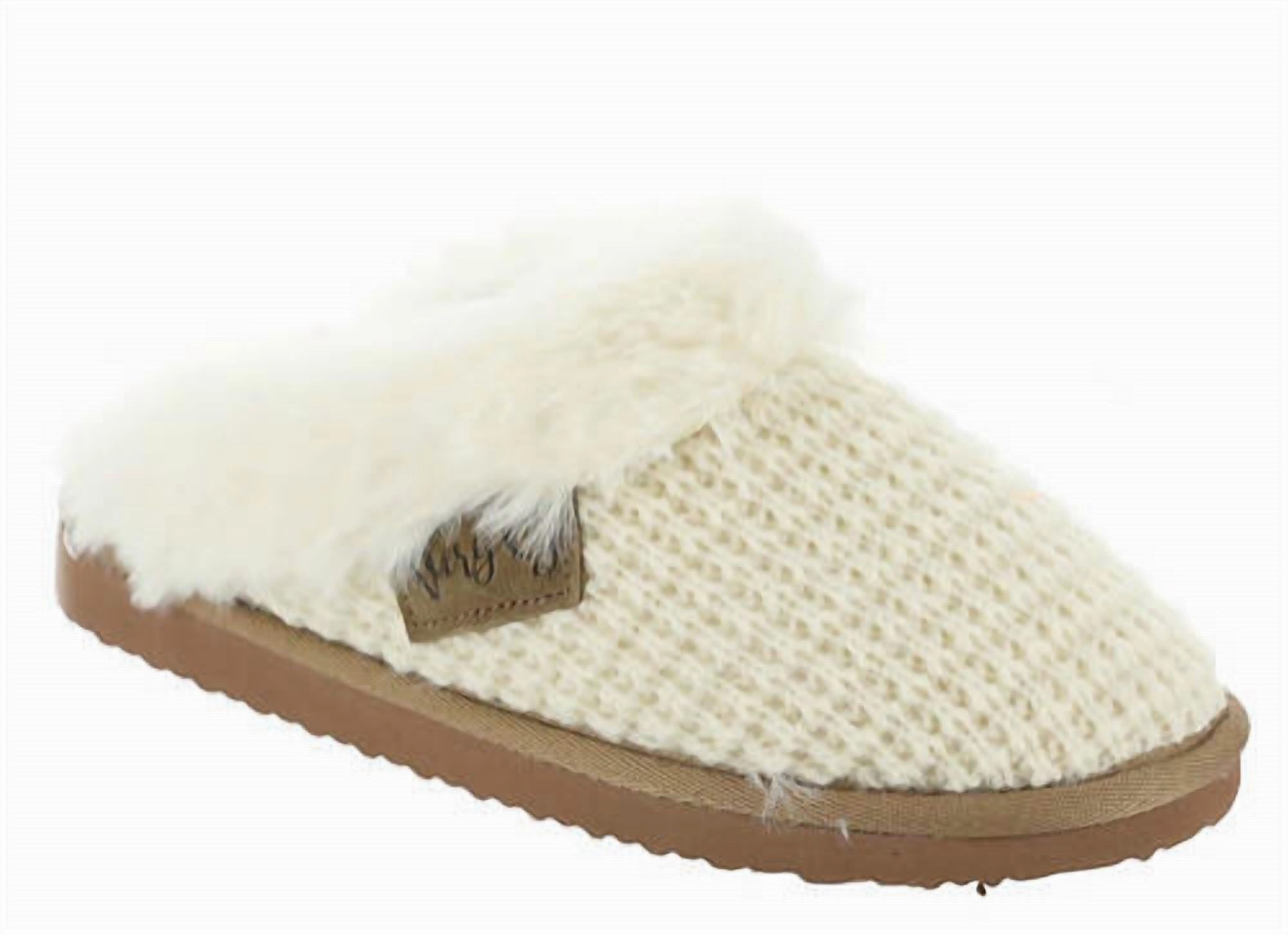 Women's Sweater Fuzzy Knit Slip On Slippers In Cream Athletic Design