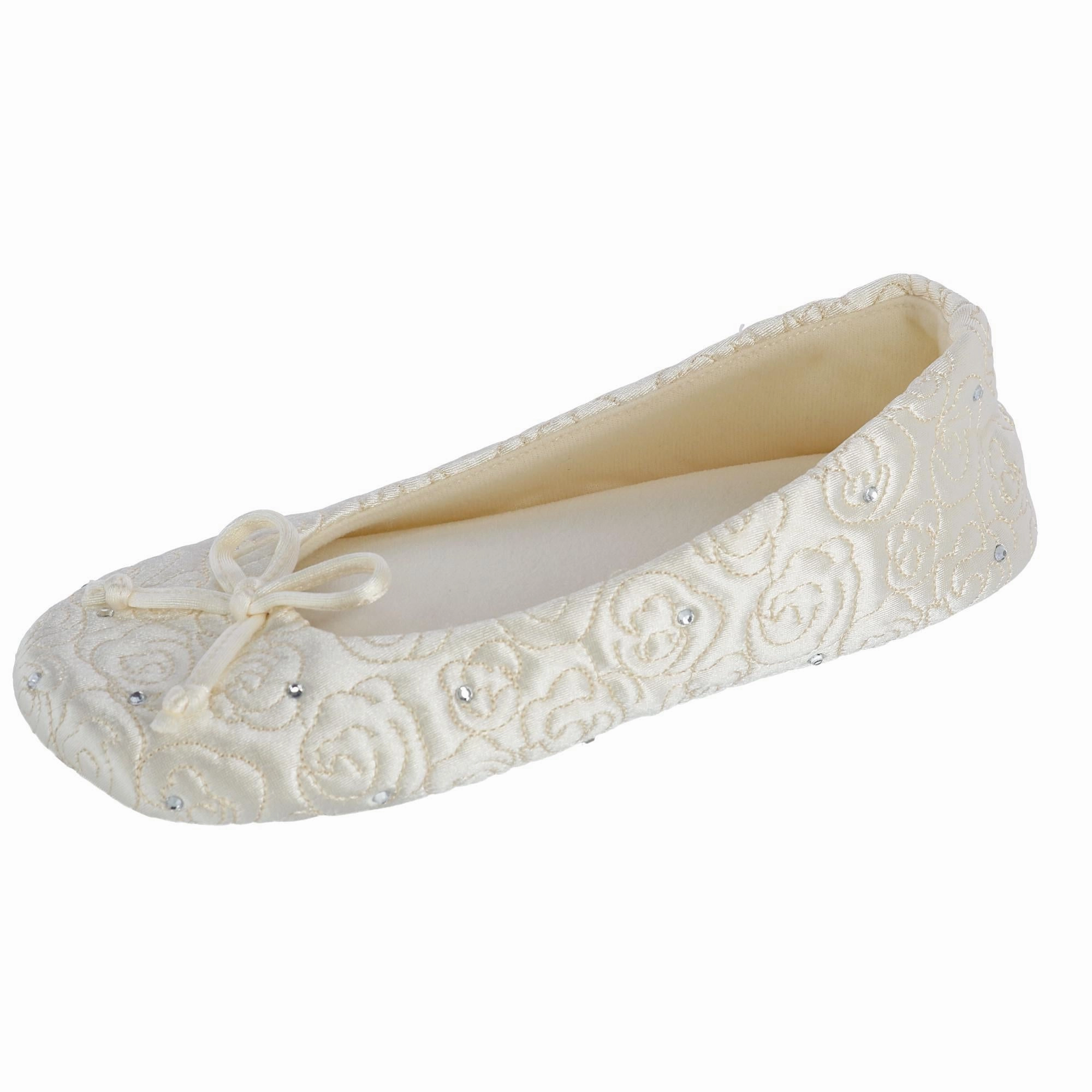 Women's Terry Lined Rose Quilted Ballerina Slippers No Fuss Fit