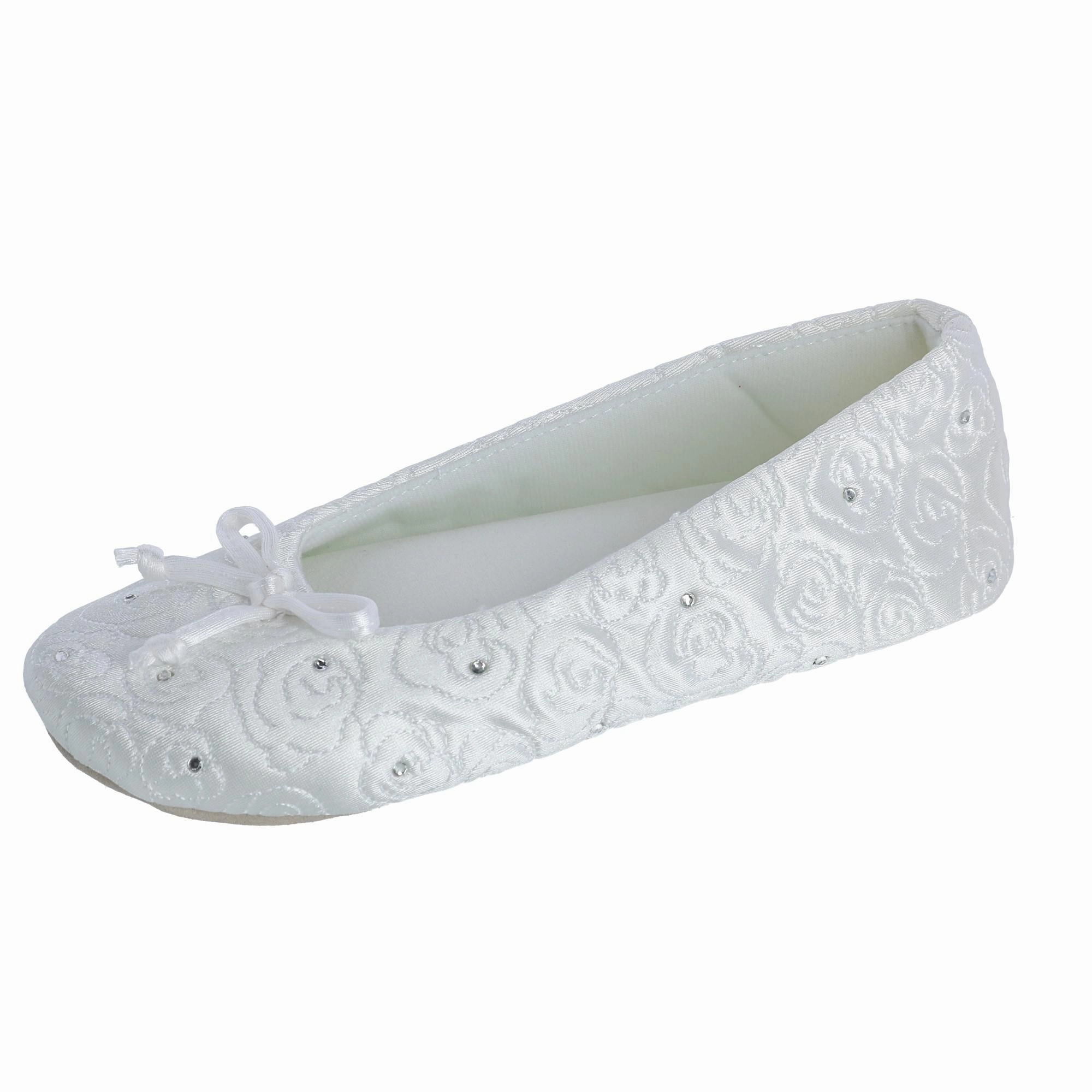 Step Into Comfort AntiSlip Women's Terry Lined Rose Quilted Ballerina Slippers