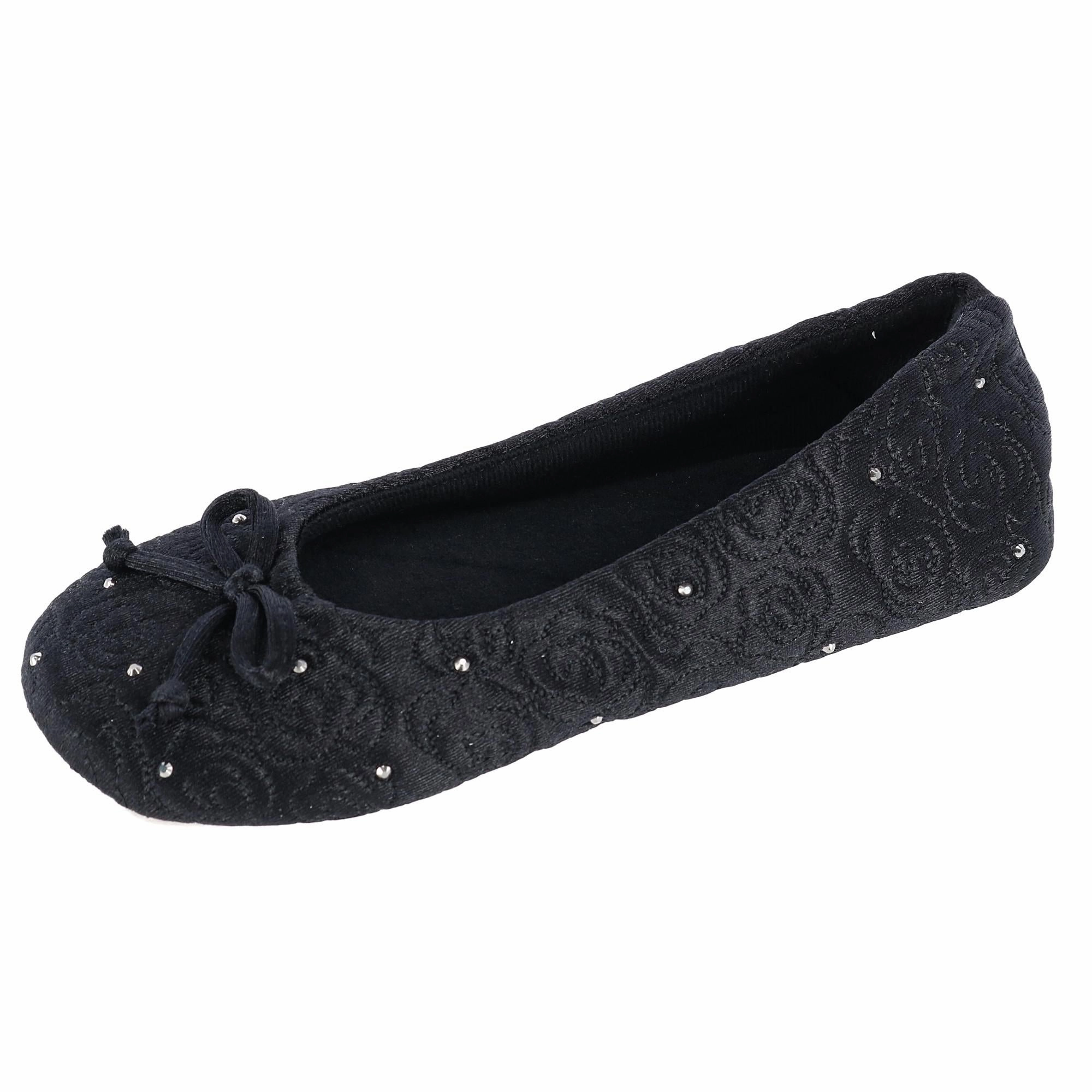 Women's Terry Lined Rose Quilted Ballerina Slippers LaceUp