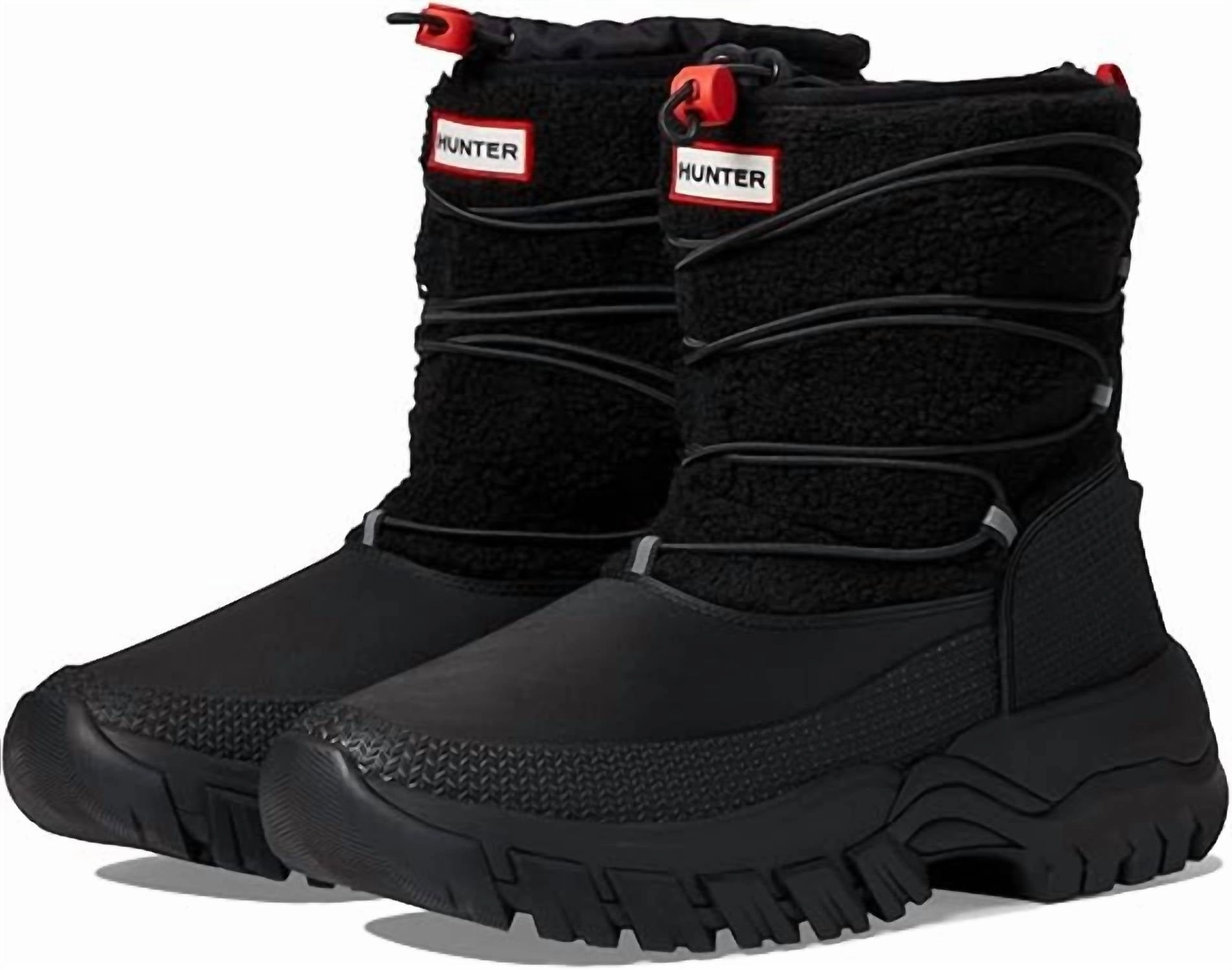 High Traction All Day Worker Waterproof Stylish Explorer Women's Wanderer Short Sherpa Snow Boot In Black