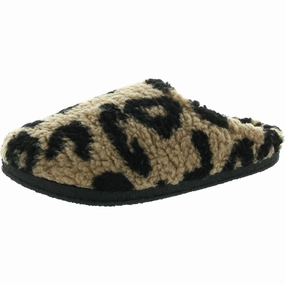 Womens Animal Print Faux Fur Slide Slippers Flexible Comfort Ventilated Mesh