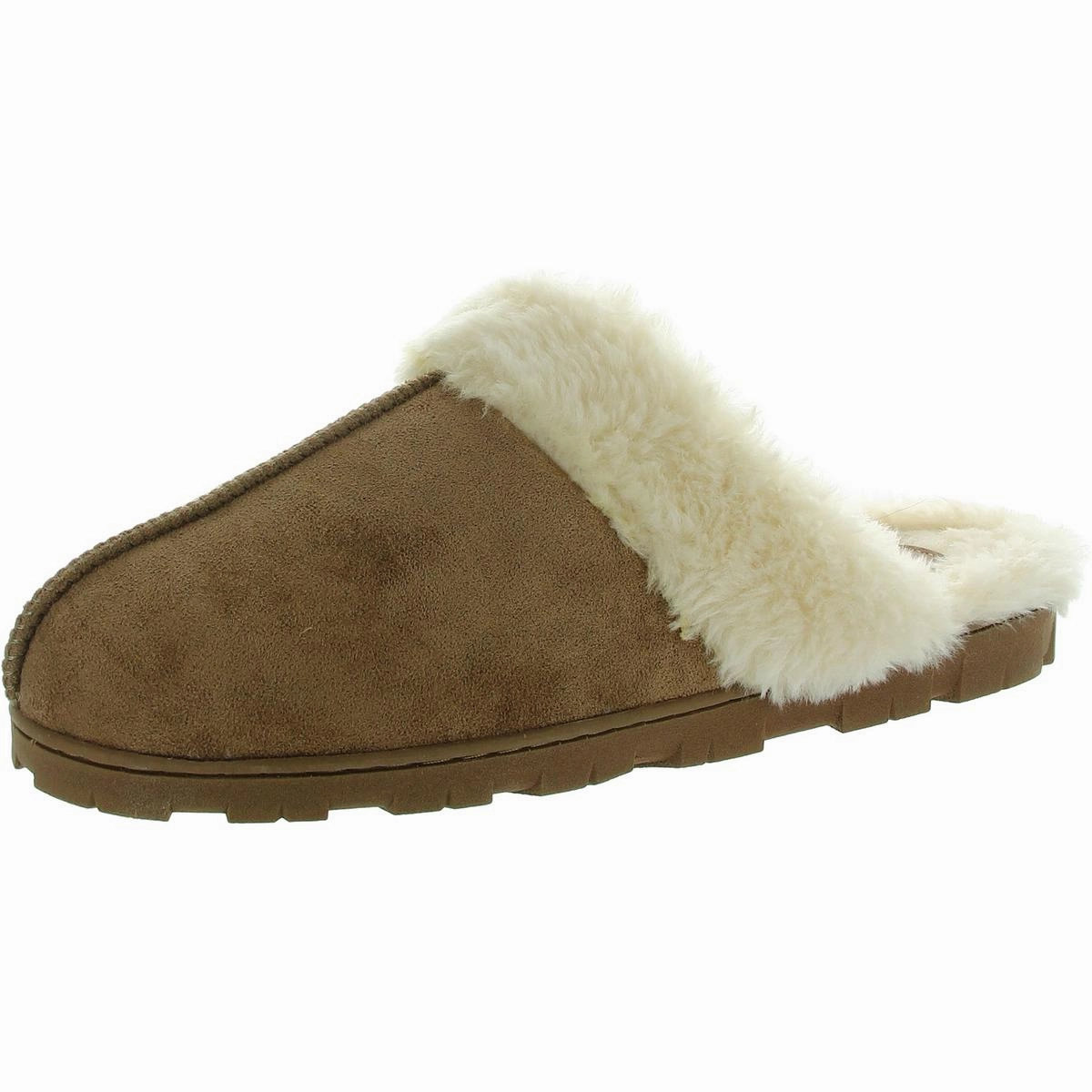 Low Top Improved Traction Womens Faux Fur Faux Suede Slide Slippers