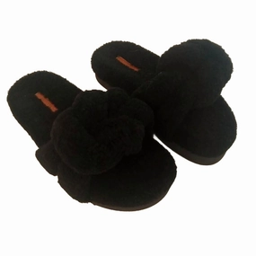 Mule Style Women's Wedged Mule Shearling Slide Sandals In Black