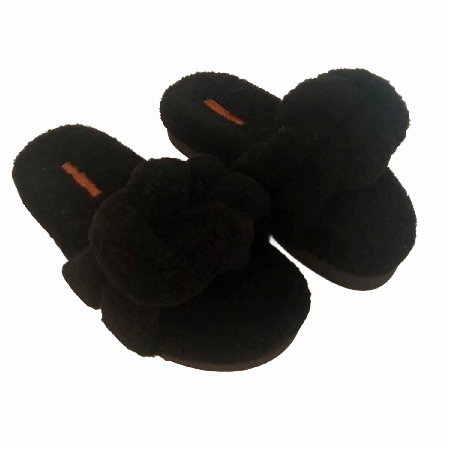 Mule Style Women's Wedged Mule Shearling Slide Sandals In Black