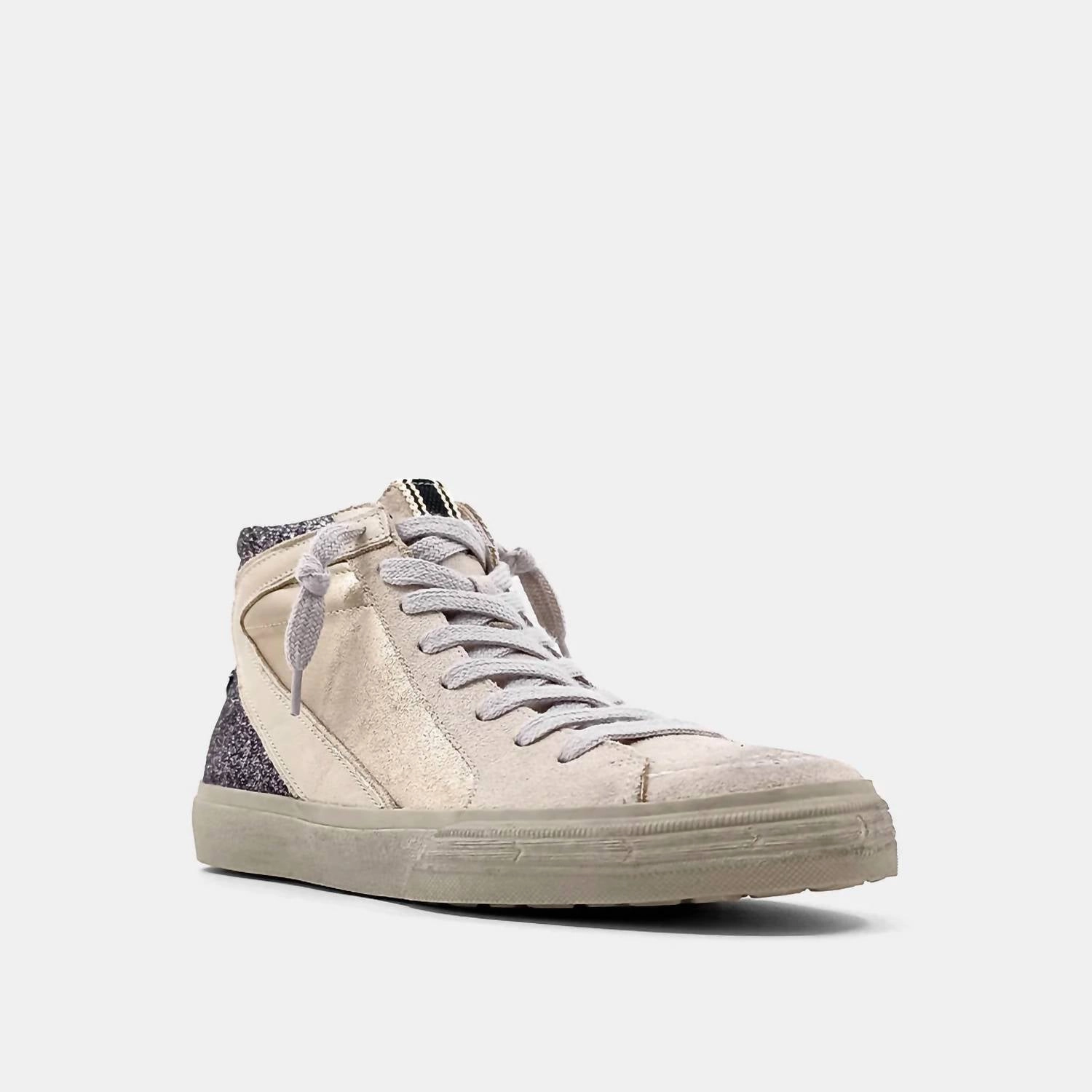 Youth Roxanne High Top Sneaker In Pewter Glitter breathable vents Neutral Cushioning Profile